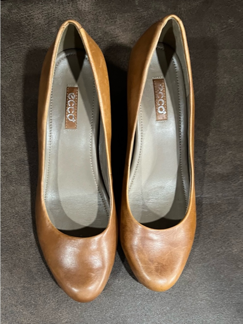Ecco Cognac Leather Wedge Pumps with Sculptured Sole for Arch Support